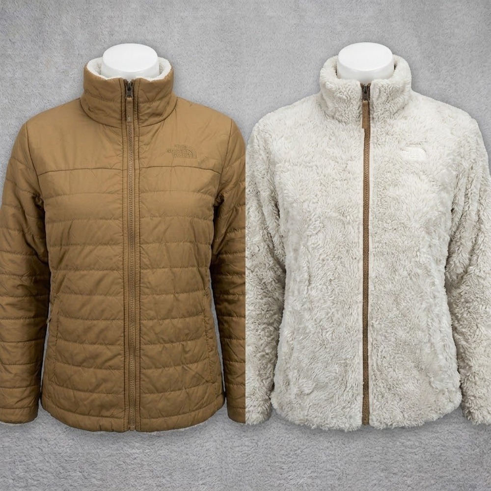 The North Face Mossbud Swirl Reversible Jacket Girls L 14/16 Tan Cream NF0A3Y7E